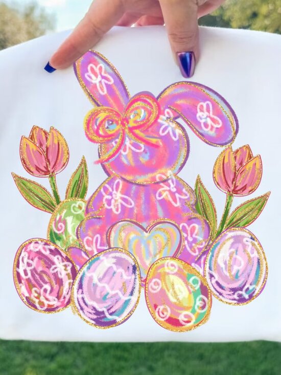 Tops - Cute Floral Spring Shirt, Graphic Easter Bunny Tee, Easter Gift